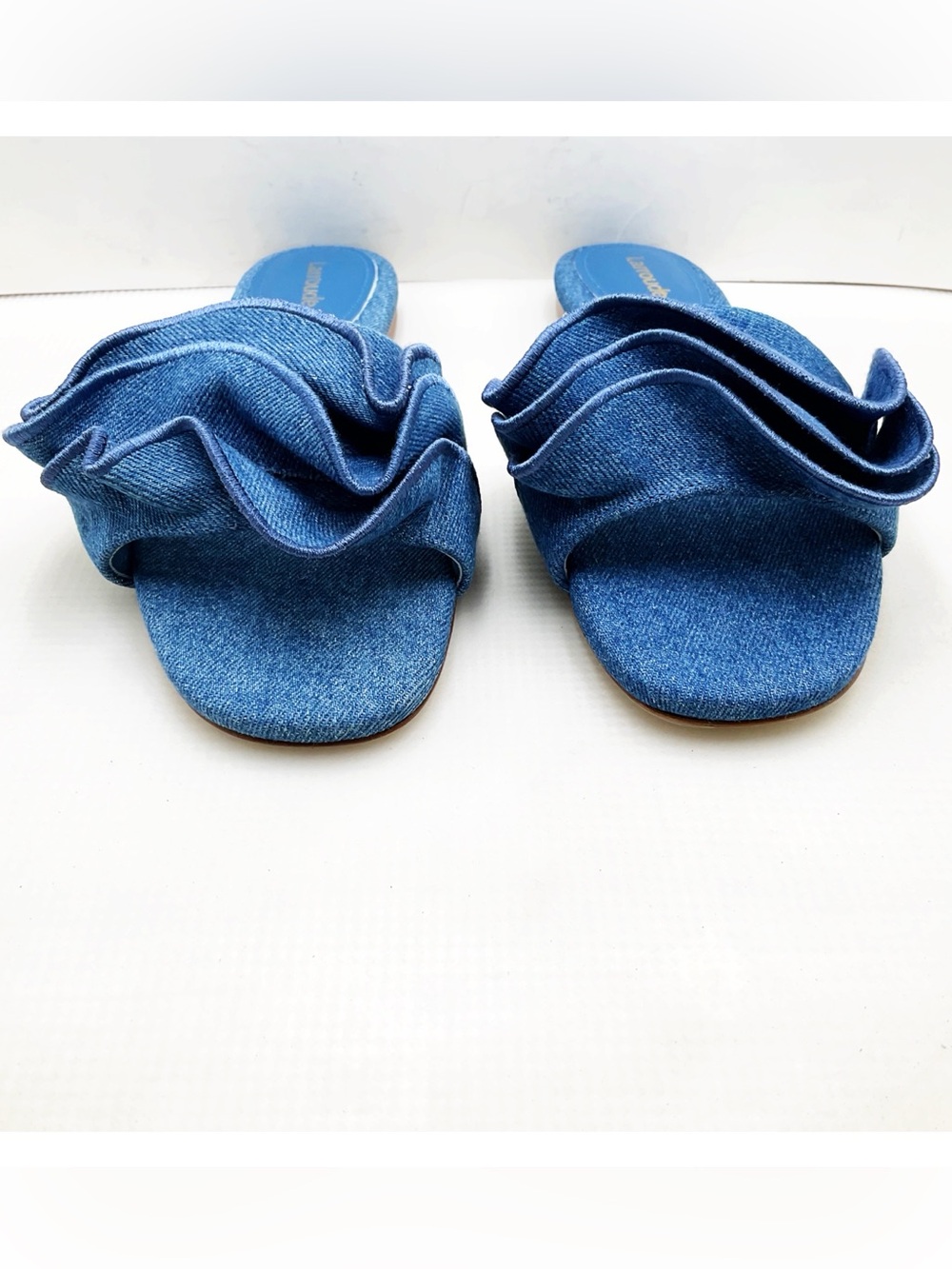 🆕{Larroude} Ivy Denim Ruffle Slide Sandals - Picture 7 of 15